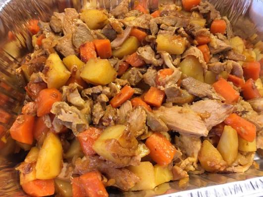 lean pork with onions, carrot, potatoes