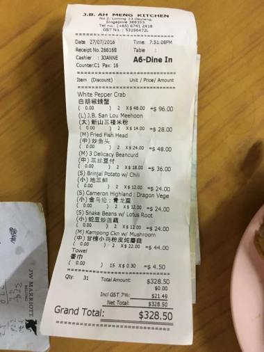 price S$328 for 16pax