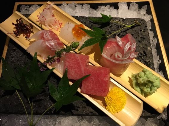 sashimi moriawase - otoro, tai, hamachi, ika