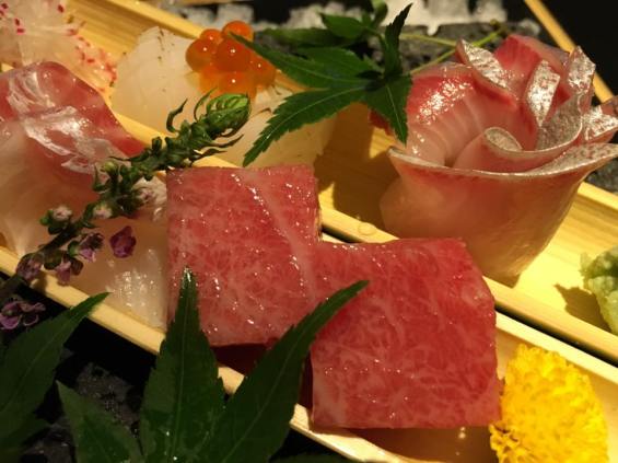 sashimi moriawase - otoro, tai, hamachi, ika