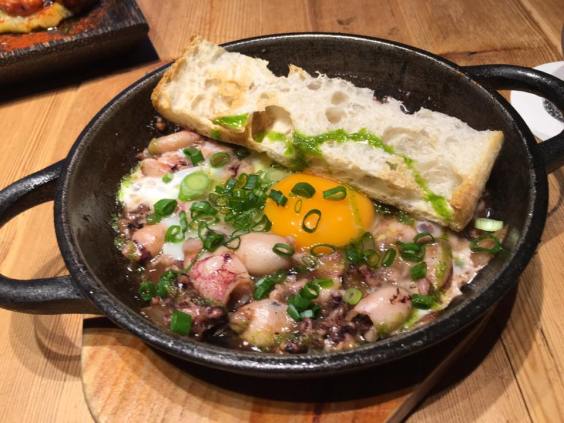 squid dish with egg & brioche