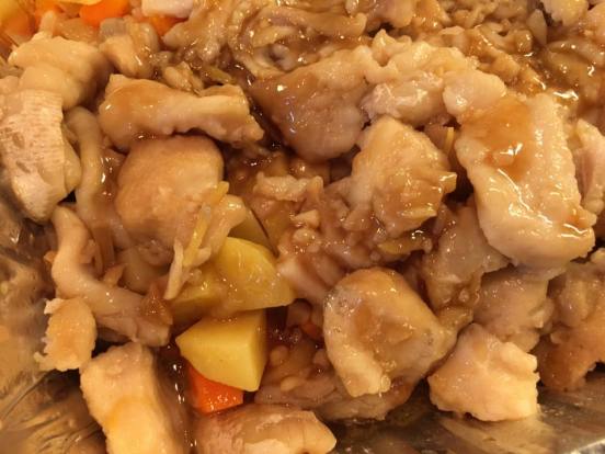 braised sutchi fillet 红烧鲶鱼柳with potatoes, carrots, onions