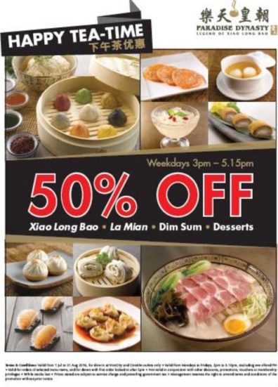 paradise dynasty promo - weekdays 3pm-515pm dimsum lamian 50% off