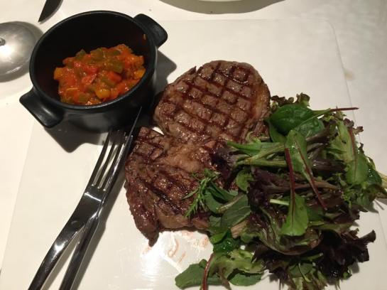 300g medium rare angus ribeye, with salsa & rockets...so good!