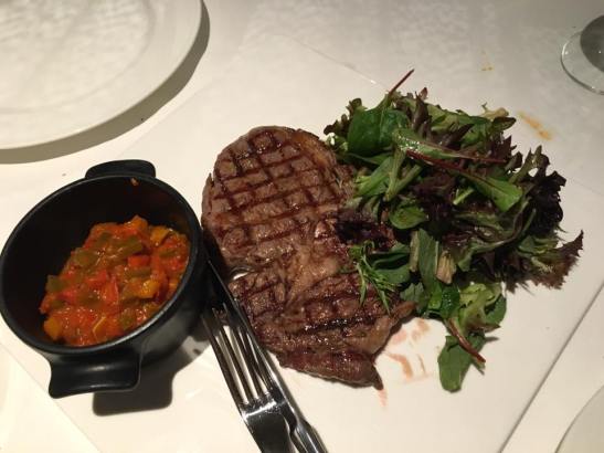 300g medium rare angus ribeye, with salsa & rockets...so good!