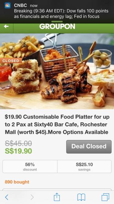 S$29.90 groupon voucher for 2pax=3tapas + 2alcoholic drinks