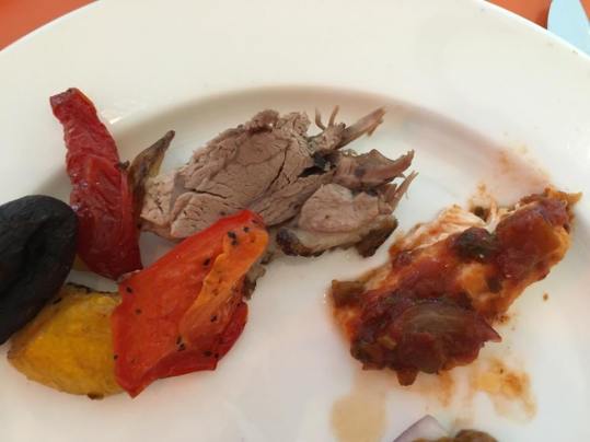 roasted lamb, grilled veg, baked salmon