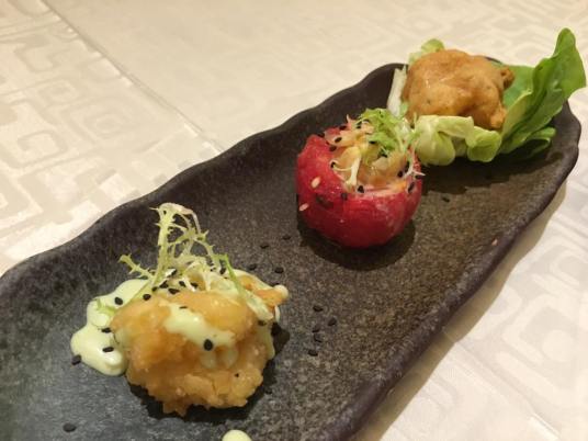 prawn in 2ways=wasabi mayo & salted egg - S$10