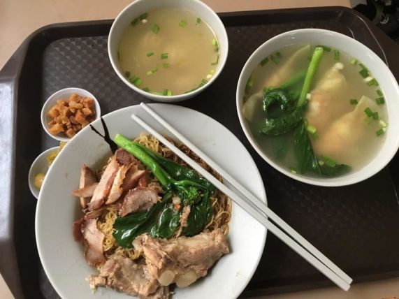 S$3 wanton noodles + S$1 pork ribs & S$3 dumplig soup