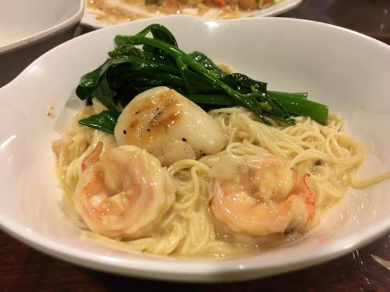 braised noodles with grilled scallops & prawns
