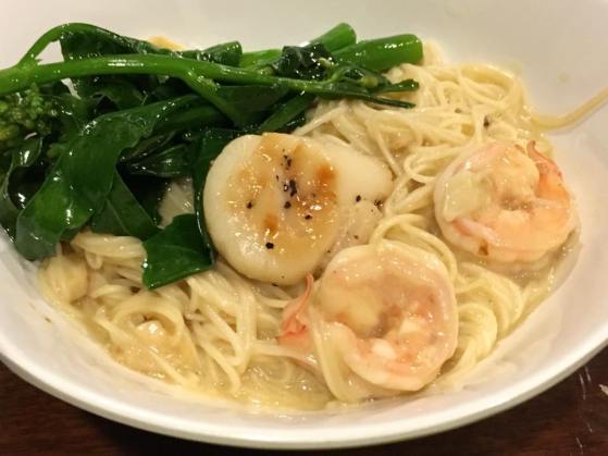 braised noodles with grilled scallops & prawns