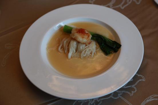 grilled scallops on noodles on chawanmushi egg white