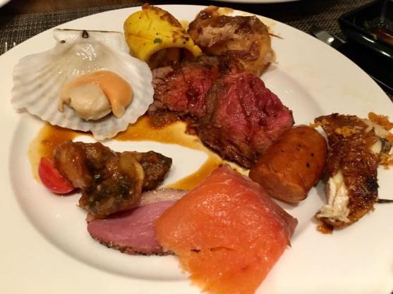 roast-striploin, smoked salmon, smoked duck breast, more roasted cod, scallops