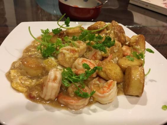 prawns with egg tofu