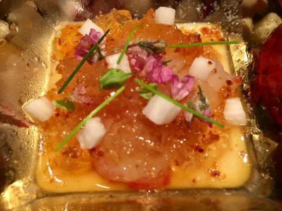 botan ebi with corn veloute