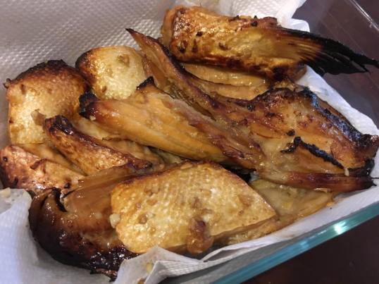 grilled teriyaki slamon belly