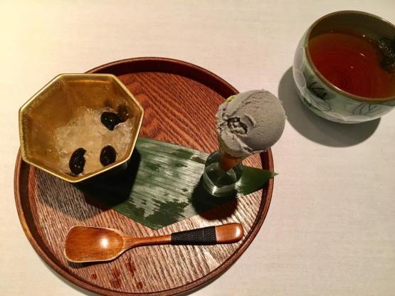 lemon jelly with kuromame + black sesame ice cream