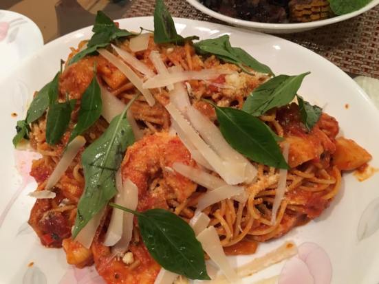 prawn & scallop pasta in pink sauce