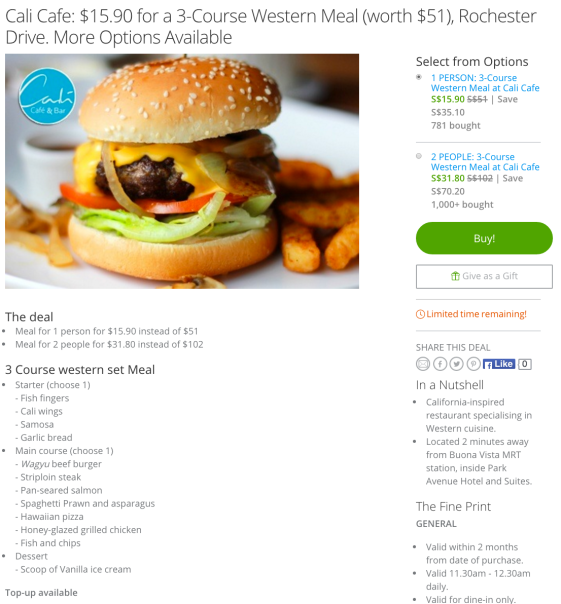 Groupon S$15.90 3-course meal for cafe cali