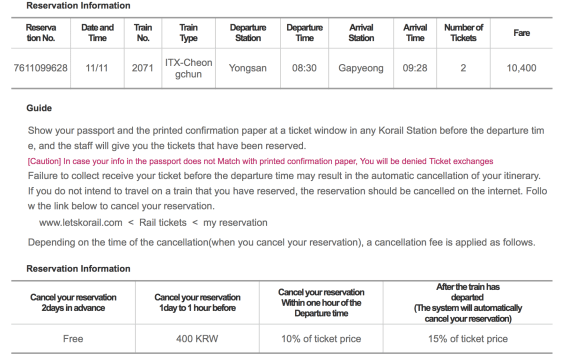 be at the ticket window of a korail station early to collect your tickets