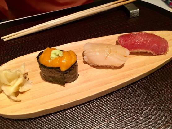 uni + hotate + chutoro sushi