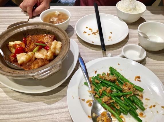 claypot tofu prawns + string beans