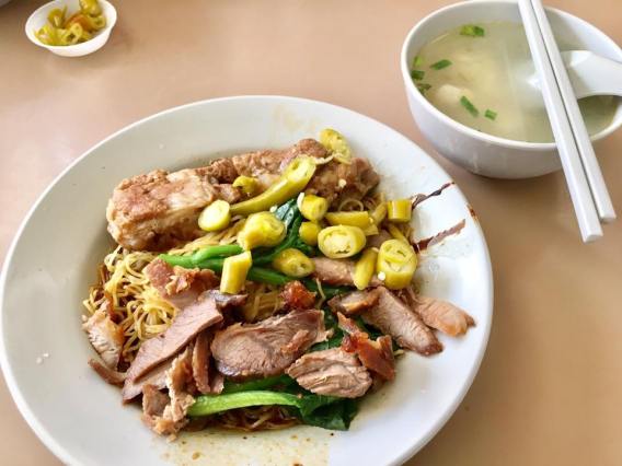 S$3 wanton noodles + S$1 pork ribs