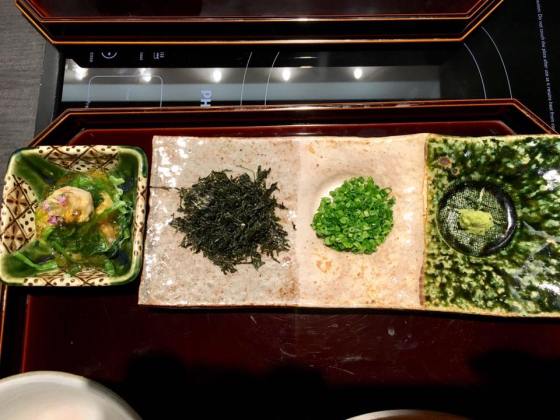 prawn & spinach aapetizer + garnish