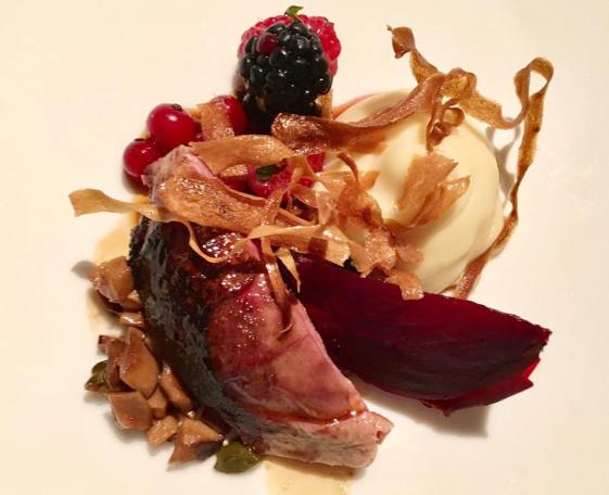 roast pigeon with winter berries