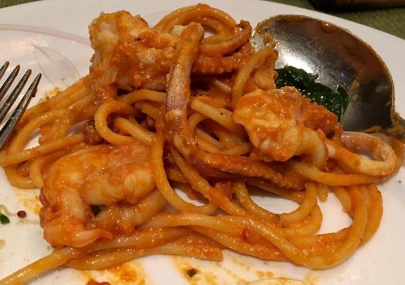 seafood pasta in pink sauce