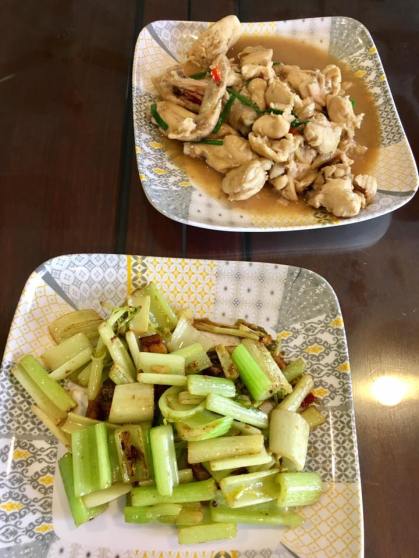 wine chicken + celery withe salted fish