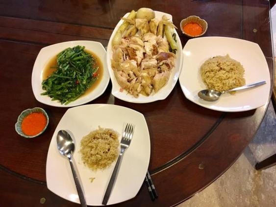 chicken rice & fried kang kong