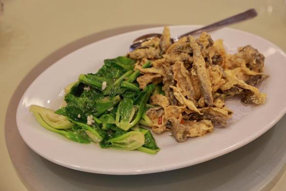 deep-fried crispy fish skin & thai kailan