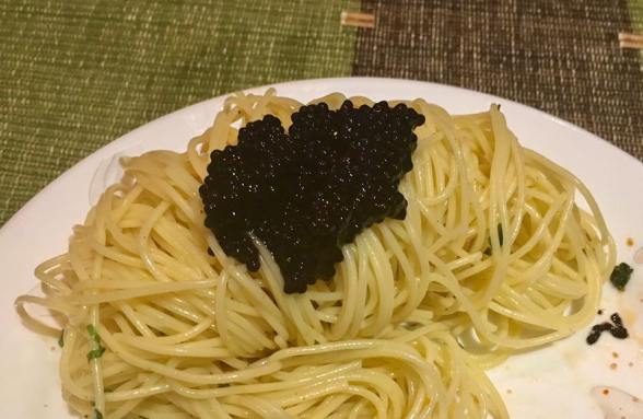 truffle oil mentaiko capellini with caviar