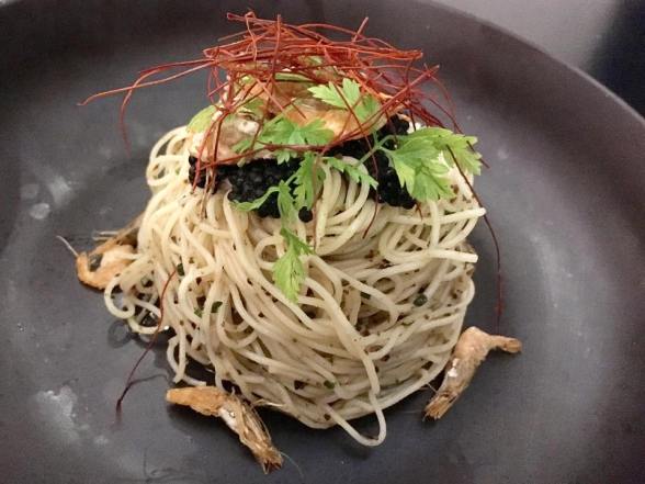 caviar truffle capellini with sakura ebi