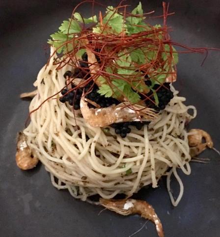 caviar truffle capellini with sakura ebi