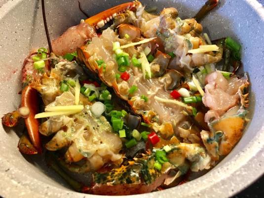 lobster - preparation for braising in superior stock