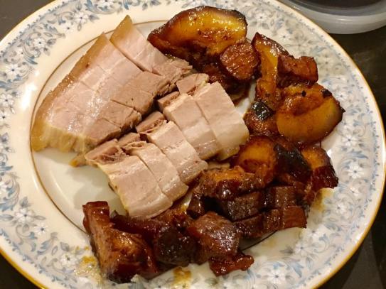 my experimental black & white braised pork belly