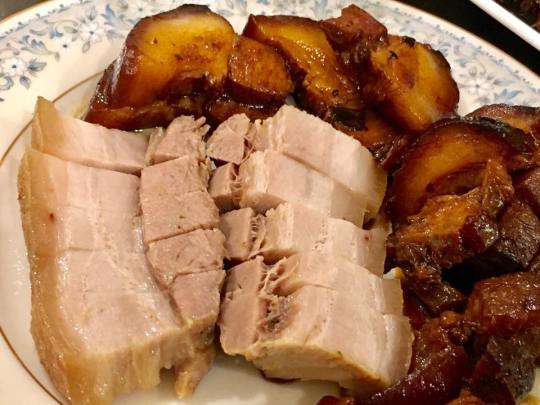 my experimental black & white braised pork belly