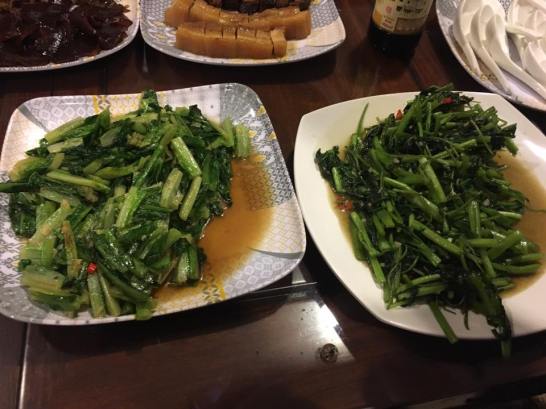 stirfried kang kong & romaine lettuce