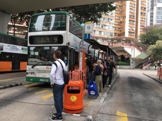 queueing for bus no. 9 at shaukeiwan bus terminus going to toteiwan trailhead