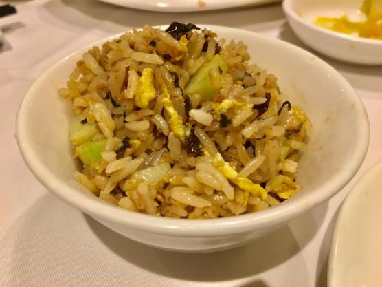 olive vegetable fried rice - 橄榄菜肉碎芥兰粒炒饭 = HK$98