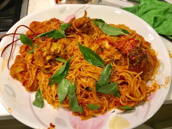 lobster angel hair in pink sauce