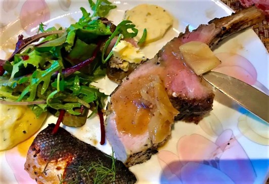 iberico pork with potato mash and salad