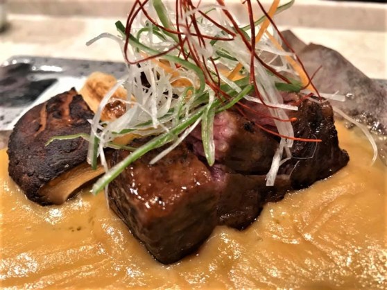 charcoal grilled wagyu with foie gras miso sauce