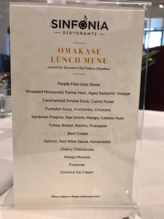 sinfona omakase lunch menu