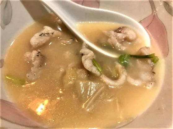 poached garoup fish broth