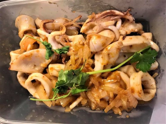 sambal sotong with yellow onions